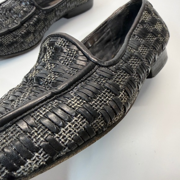 Vintage Sesto Meucci Loafers Shoes Womens 5.5 Black Weave Leather Slip On Italy - Picture 3 of 16